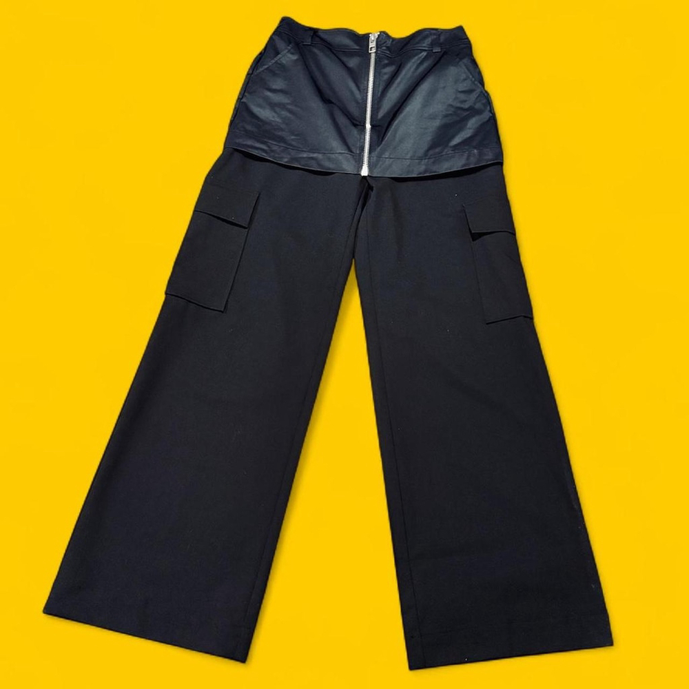 ZARA Wide Leg Cargo Pants XS Black High Rise Utility Zip Waist NWT 28x33